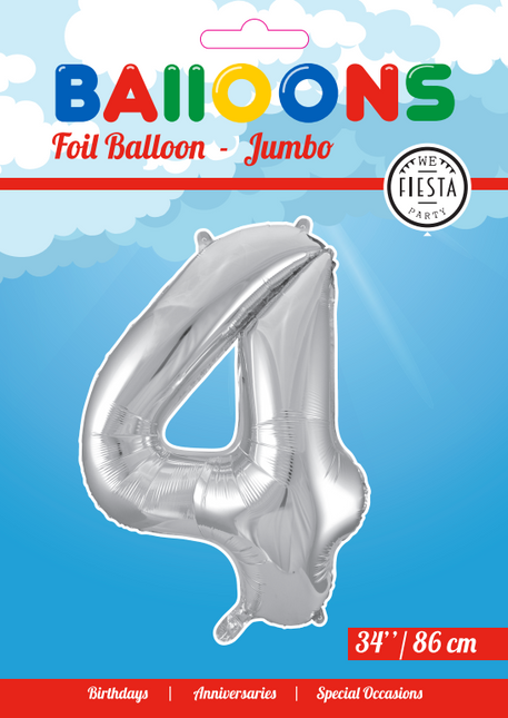 Ballon de baudruche Figure 4 Argent XL 86cm vide