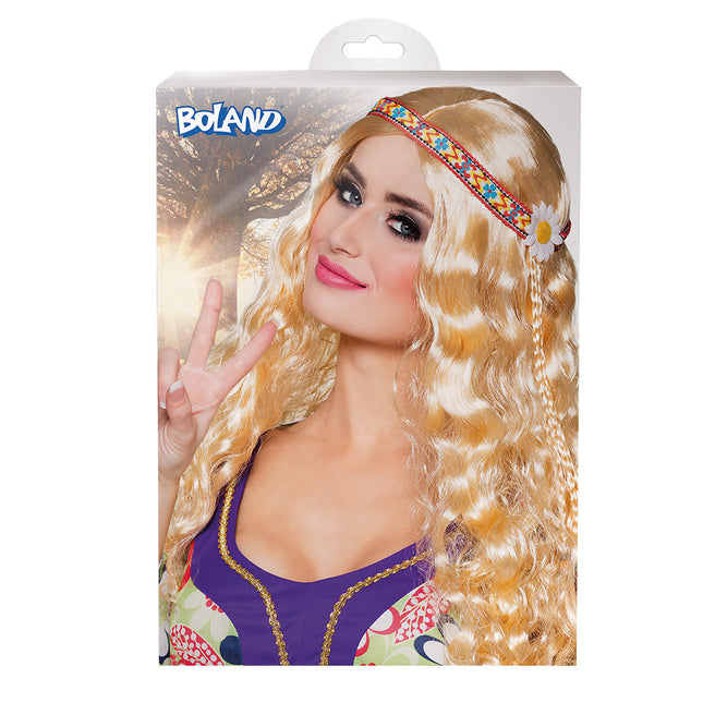 Perruque hippie blonde avec bandeau