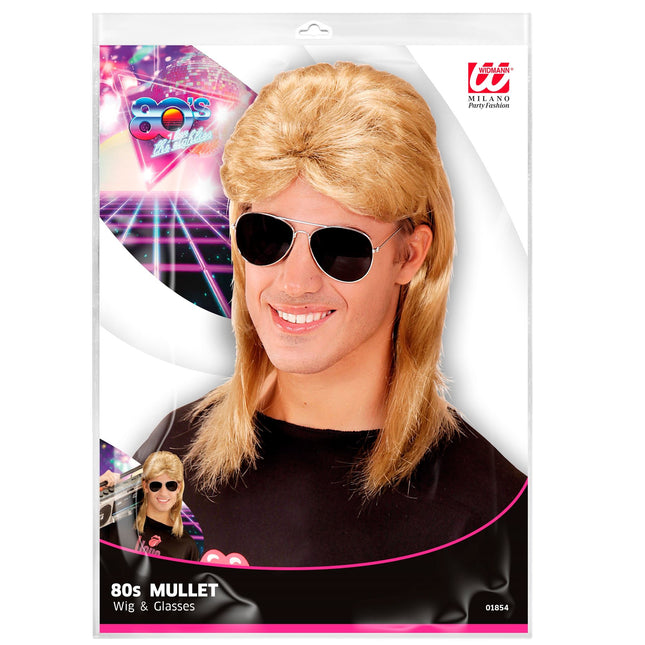 Perruque blonde Aso des années 80 avec lunettes