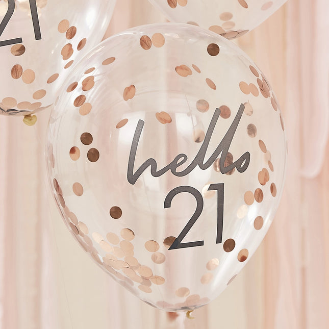 Ballons confettis or rose 21 ans 30cm 5pcs