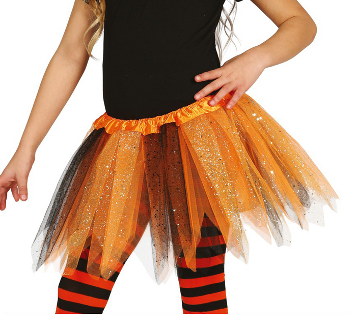 Tutu pailleté Noir Orange Enfant 31cm