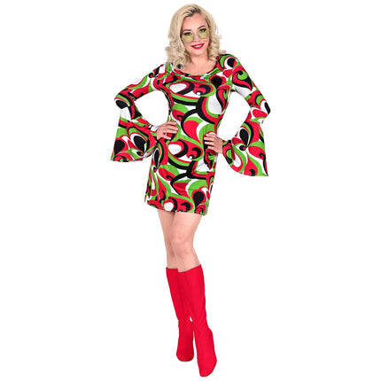 Robe Disco 70S Rouge Vert Dames