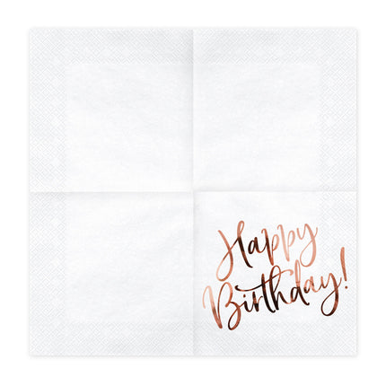 Serviettes de table Happy Birthday Blanc 33cm 20pcs