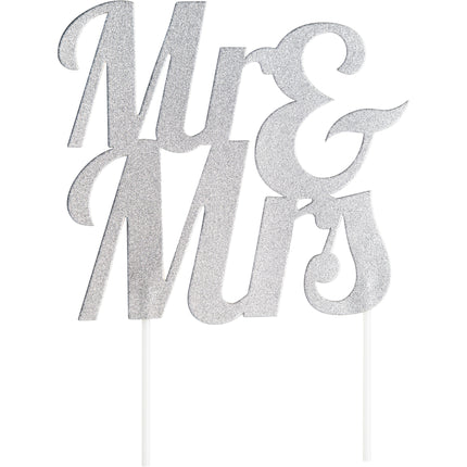 Décor de gâteau de mariage argenté Mr & Mrs 23cm