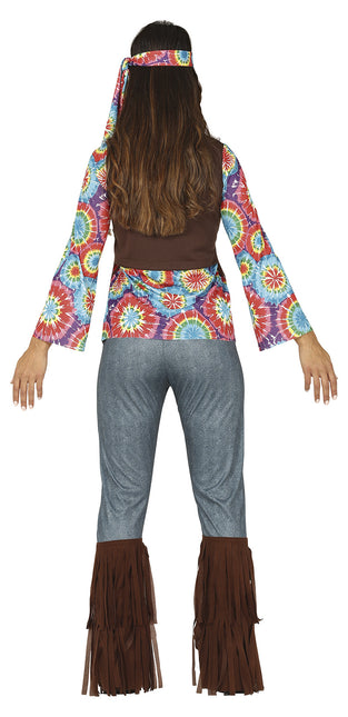 Hippie 60S Costume Coloured Ladies With Brown Vest