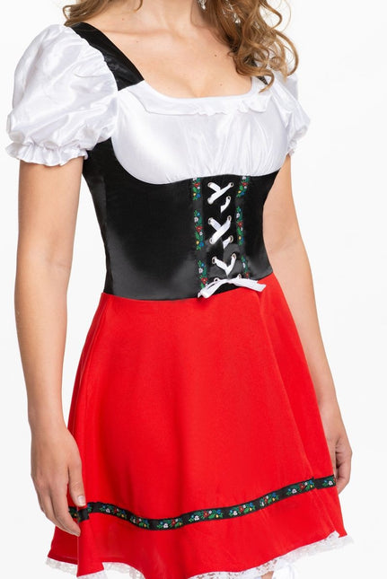 Robe Dirndl Oktoberfest Rouge Blanc Noeud