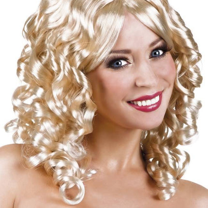 Perruque cheveux longs blonds bouclés