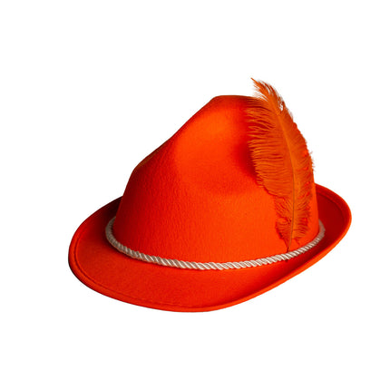 Chapeau orange Tyrol avec plume orange