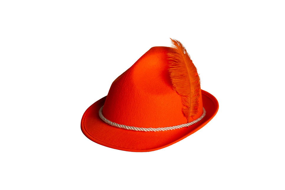 Chapeau orange Tyrol avec plume orange