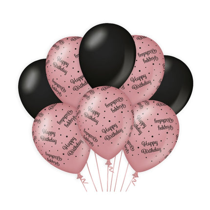 Ballons Happy Birthday Rose Noir 30cm 8pcs