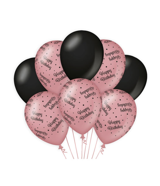 Ballons Happy Birthday Rose Noir 30cm 8pcs