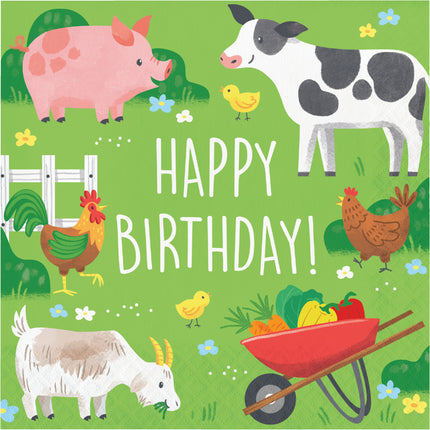 Serviettes agricoles Joyeux anniversaire 33cm 16pcs