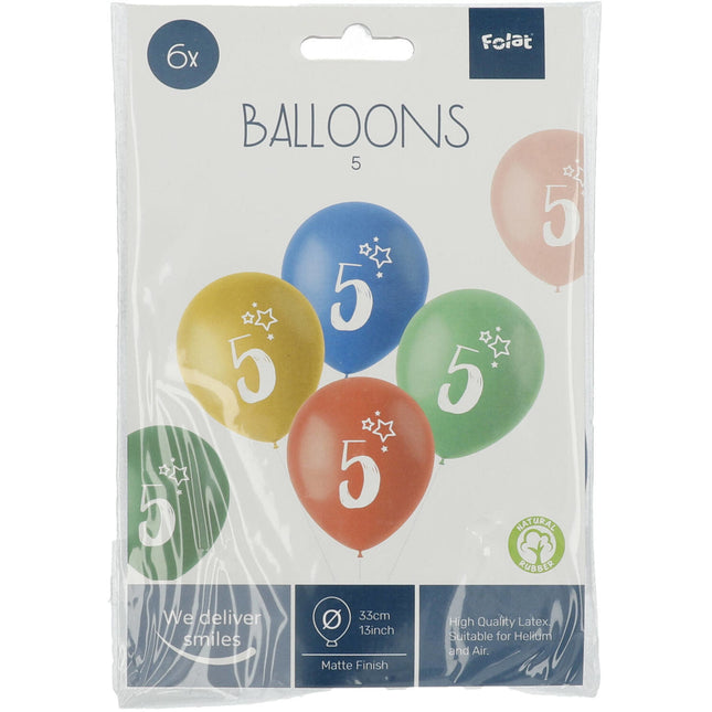 Ballons 5 ans colorés 33cm 6pcs