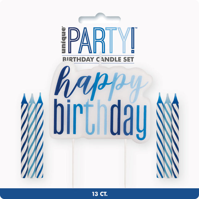 Set de bougies Happy Birthday Bleu pailleté 13 pièces