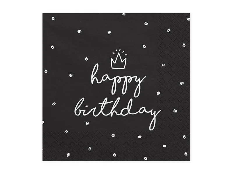 Serviettes de table Happy Birthday Noir 33cm 20pcs