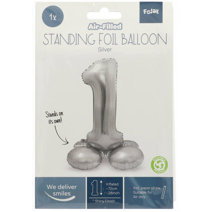 Ballon de baudruche Figure 1 Argent avec support 72cm