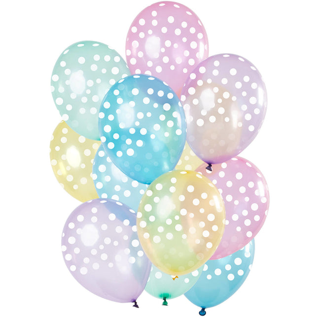 Ballons Pastel Points Blancs 30cm 12pcs