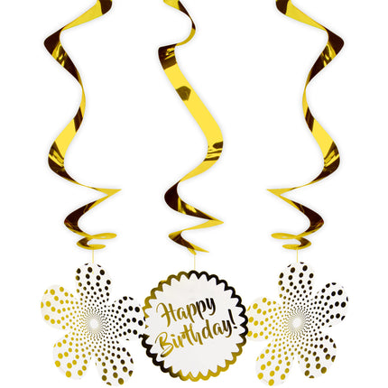 Décoration d'anniversaire suspendue Happy Birthday Gold 3pcs