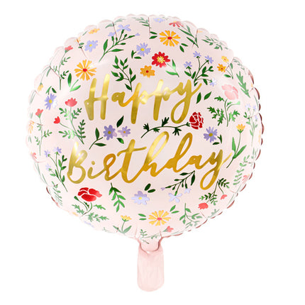 Ballon à l'hélium Happy Birthday Fleurs Rose Vide 45cm