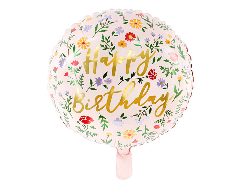 Ballon à l'hélium Happy Birthday Fleurs Rose Vide 45cm