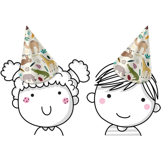 Chapeaux de fête Animaux de la jungle Papier Zoo Party 6pcs