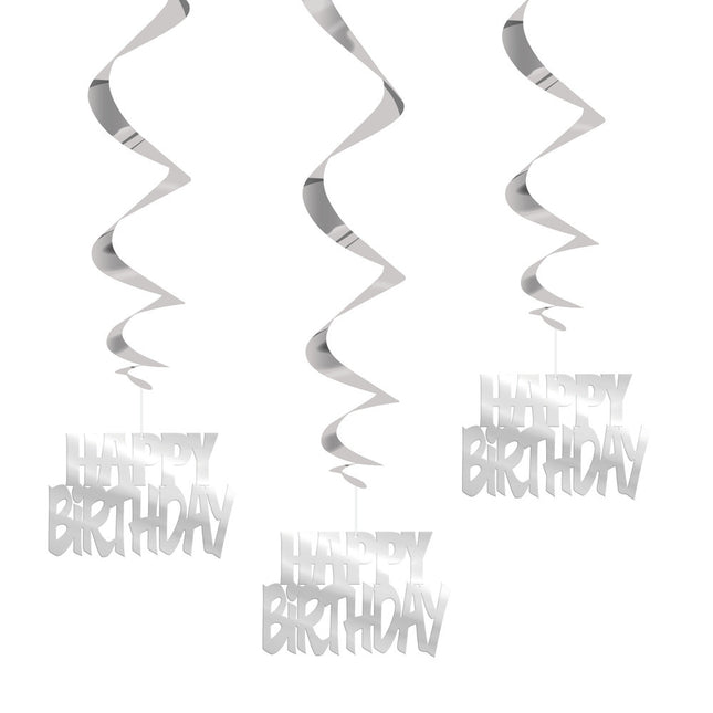 Décoration suspendue Happy Birthday Argent 81cm 3pcs