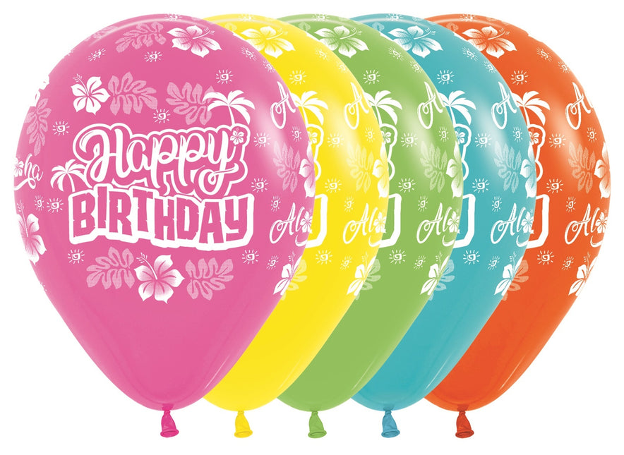 Ballons Happy Birthday Hawaiian Mix 30cm 25pcs