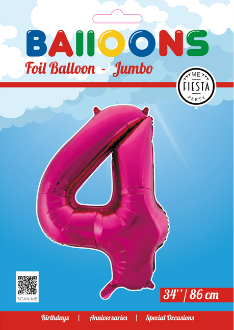 Ballon de baudruche Figure 4 Fuchsia XL 86cm vide