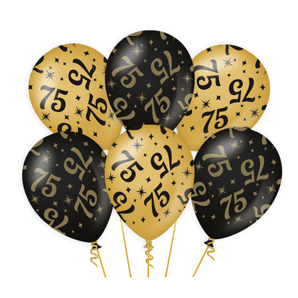 Ballons 75 ans or noir 30cm 6pcs