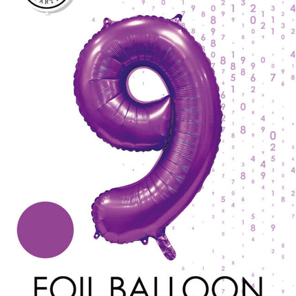 Ballon numéro violet 9 ans brillant 86cm