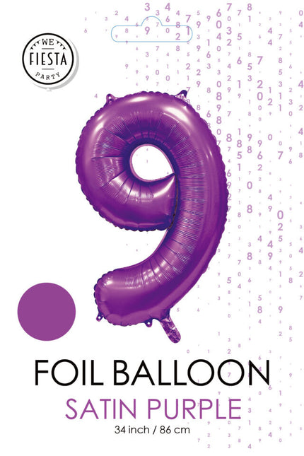 Ballon numéro violet 9 ans brillant 86cm