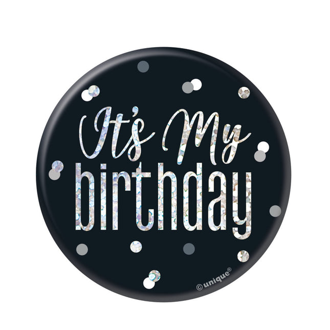 Bouton C'est mon anniversaire Noir 7.6cm