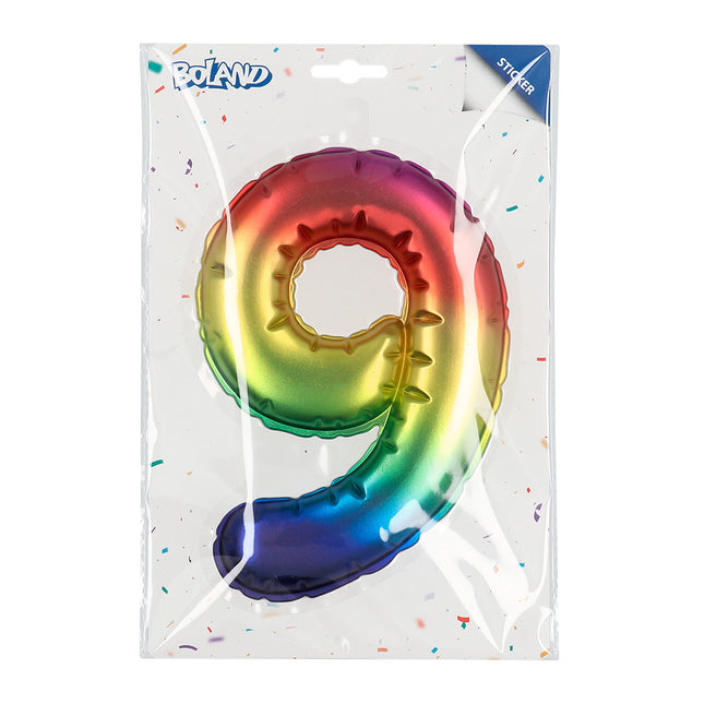 Rainbow 9 Year Stickers Foil Balloon 20cm