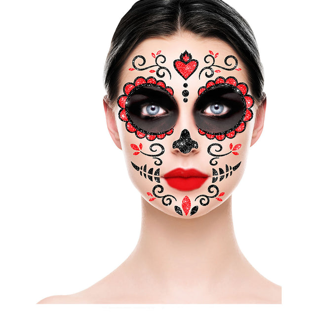 Dia De Los Muertos Face Stickers Glitter 20cm