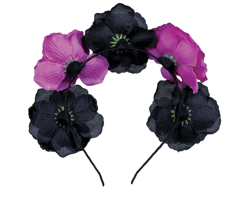 Bandeau d'Halloween noir et violet Fleurs