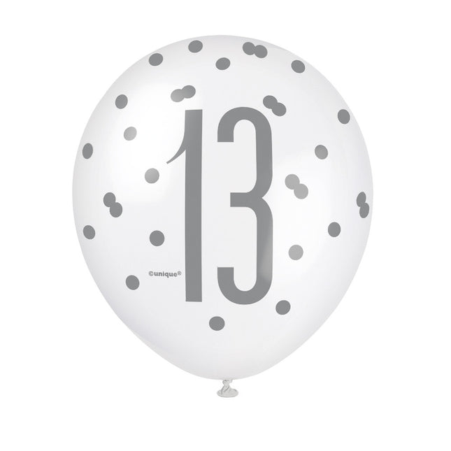 Ballons 13 Years Dots Black 30cm 6pcs