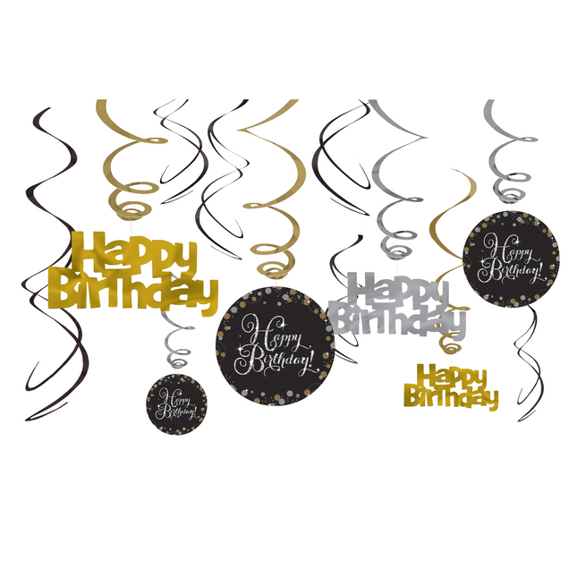 Décoration suspendue Happy Birthday Or 61cm 12pcs