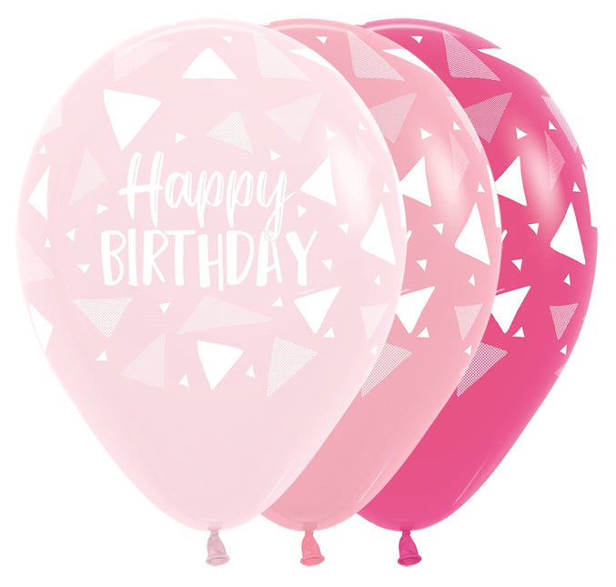 Ballons Happy Birthday Triangles Rose Mix 30cm 25pcs