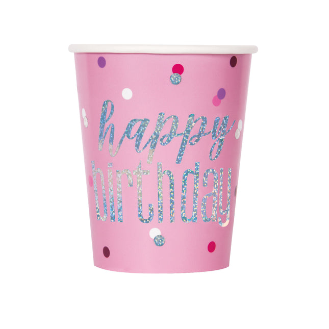 Coupes Happy Birthday Pink Glitter 266ml 8pcs