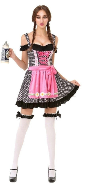 Robe Dirndl Oktoberfest Noir Blanc Pois