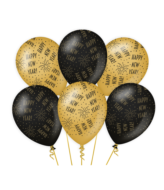 Ballons Bonne Année Or Noir 30cm 6pcs