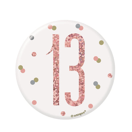 Bouton 13 ans or rose 8cm