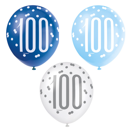 Ballons 100 Years Dots Blue 30cm 6pcs