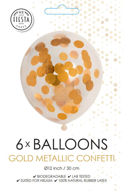 Ballons Confetti Or 30cm 6pcs