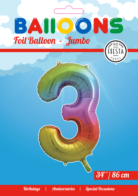 Ballon de baudruche Figure 3 Arc-en-ciel XL 86cm vide