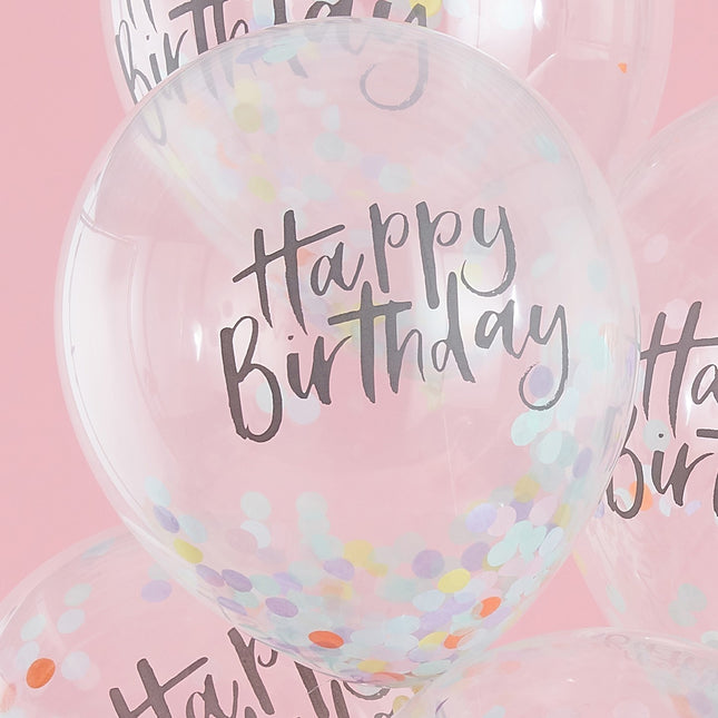 Happy Birthday Confetti Balloons 30cm 5pcs