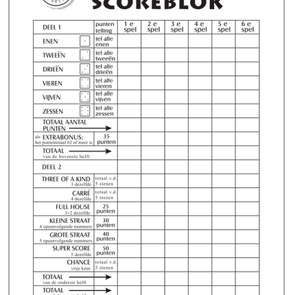 Yahtzee Bloc-notes 21cm 50 pages