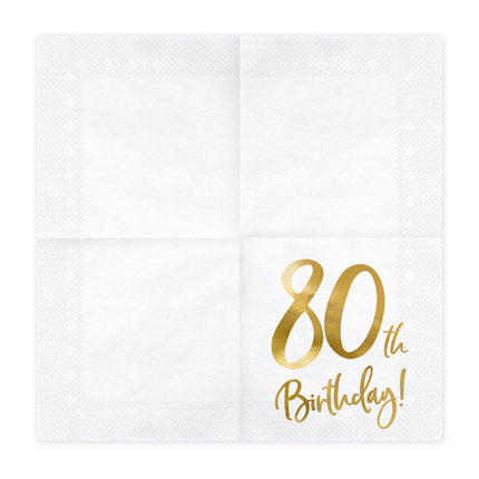 Serviettes de table 80 Years White 33cm 20pcs