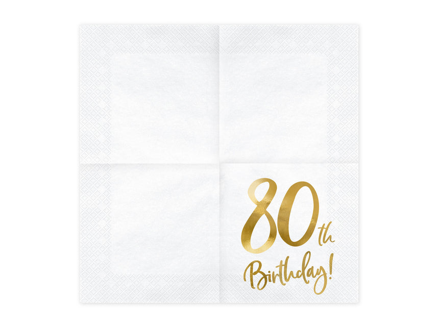 Serviettes de table 80 Years White 33cm 20pcs