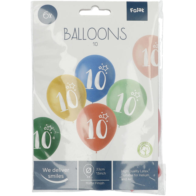 Ballons 10 ans colorés 33cm 6pcs